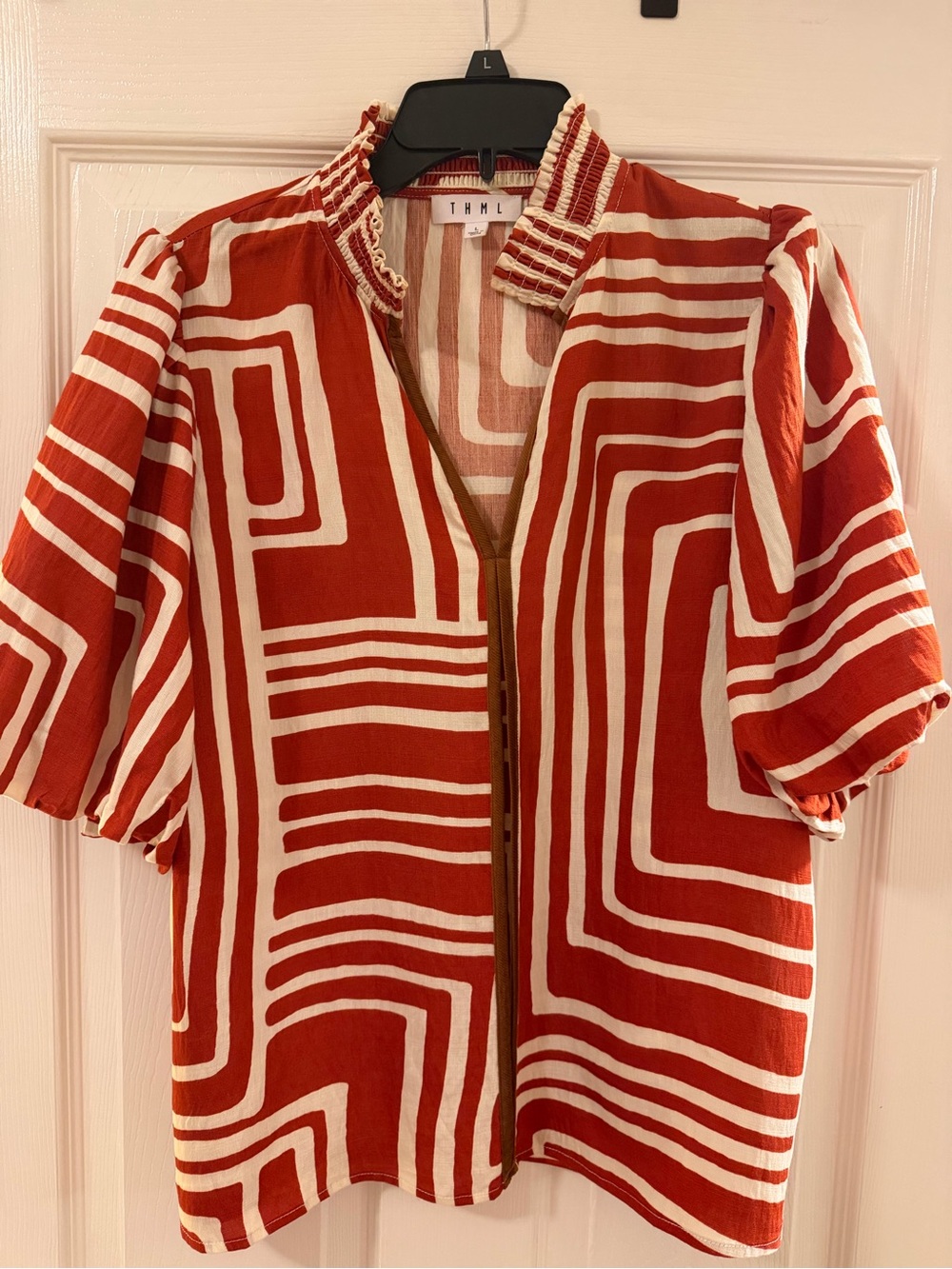 THML Rust & Cream Hagan Geometric Blouse
